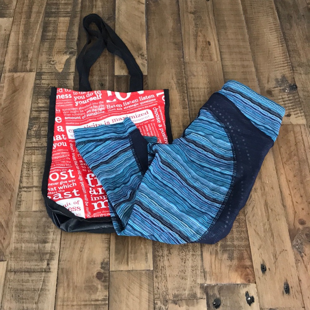 Lululemon Blue Striped Capri. FREE shopping bag.